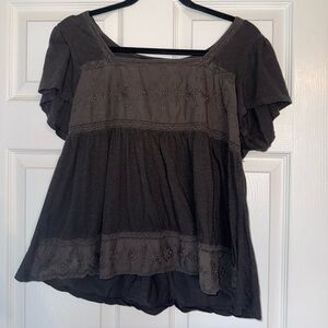 Lucky Brand Embroidered Square-Neck Top - Black